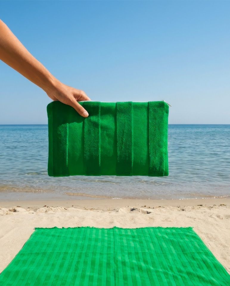 Pochette de plage rayée | Vert Pomela